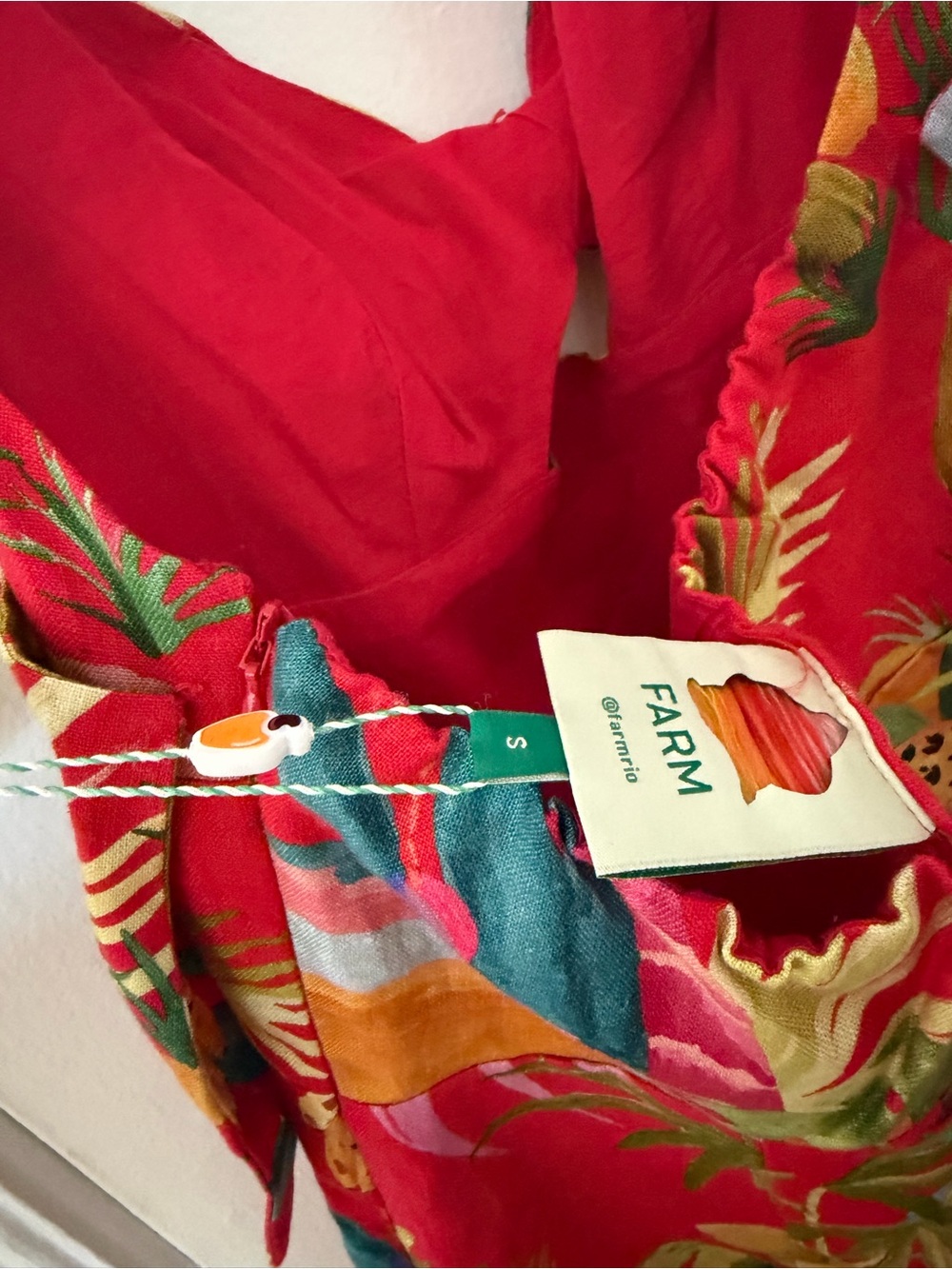 FARM Rio Red Tropical Halter Midi Dress with Green & Yellow Accents - Picture 5 of 6